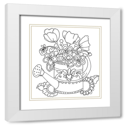 Watering Can Line Art White Modern Wood Framed Art Print with Double Matting by Wade, Valarie