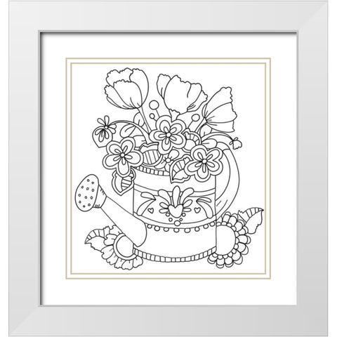 Watering Can Line Art White Modern Wood Framed Art Print with Double Matting by Wade, Valarie