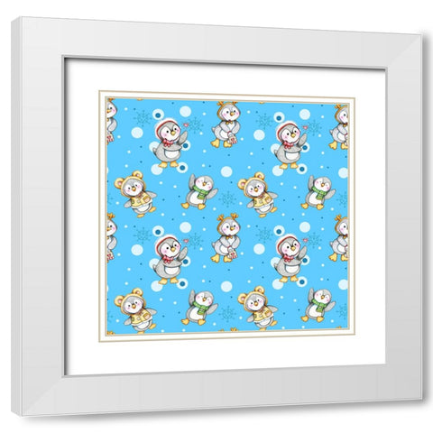 Peguin Party White Modern Wood Framed Art Print with Double Matting by Wade, Valarie