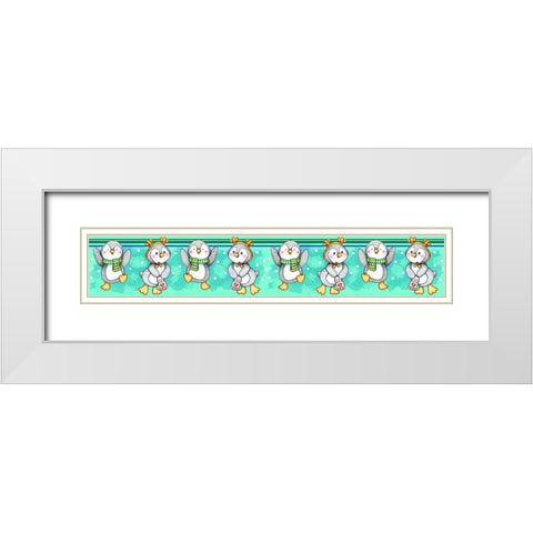 Penguin Border White Modern Wood Framed Art Print with Double Matting by Wade, Valarie