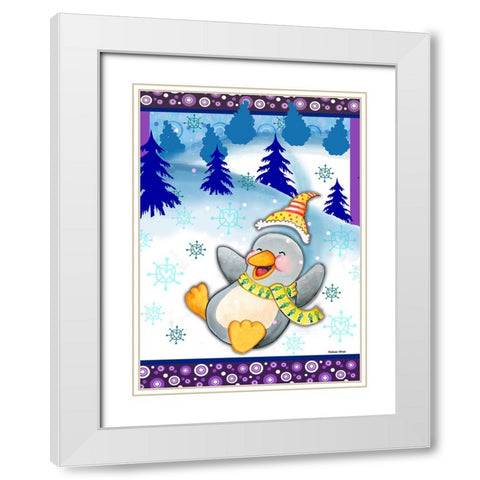 Penguin Slide White Modern Wood Framed Art Print with Double Matting by Wade, Valarie