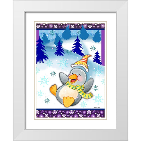 Penguin Slide White Modern Wood Framed Art Print with Double Matting by Wade, Valarie