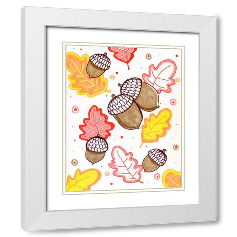 Acorn Rain White Modern Wood Framed Art Print with Double Matting by Wade, Valarie