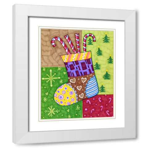 Patchwork Stocking White Modern Wood Framed Art Print with Double Matting by Wade, Valarie