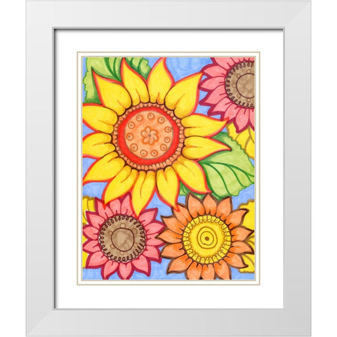 Sunflower Zen White Modern Wood Framed Art Print with Double Matting by Wade, Valarie