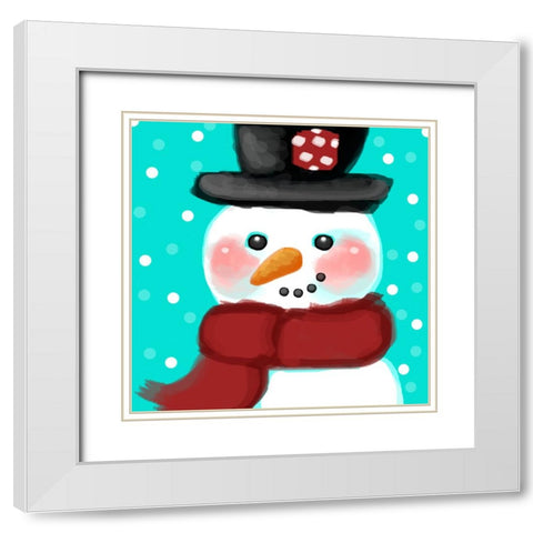 Snowman White Modern Wood Framed Art Print with Double Matting by Wade, Valarie