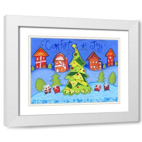 Christmas Village White Modern Wood Framed Art Print with Double Matting by Wade, Valarie