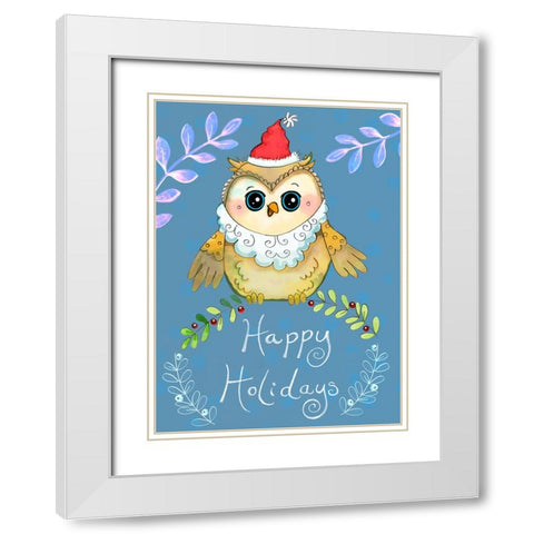 Santa Owl Big Eyes White Modern Wood Framed Art Print with Double Matting by Wade, Valarie