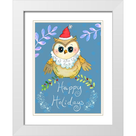 Santa Owl Big Eyes White Modern Wood Framed Art Print with Double Matting by Wade, Valarie