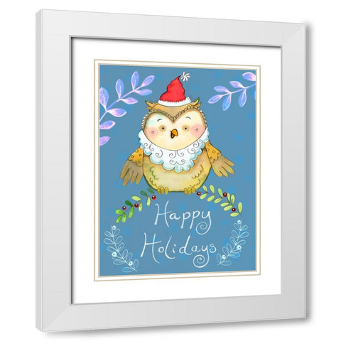 Santa Owl White Modern Wood Framed Art Print with Double Matting by Wade, Valarie