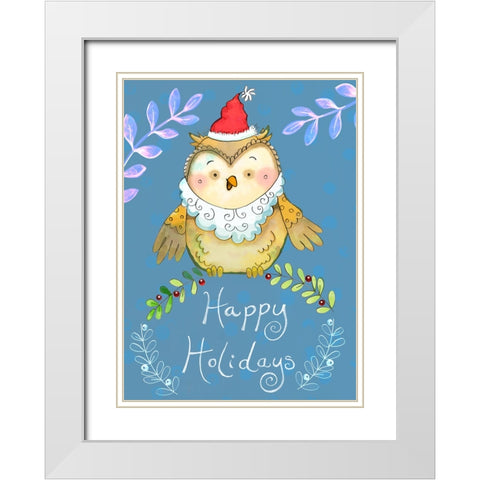 Santa Owl White Modern Wood Framed Art Print with Double Matting by Wade, Valarie