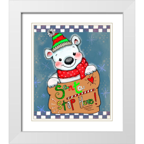 Santa Stop Here Bear White Modern Wood Framed Art Print with Double Matting by Wade, Valarie