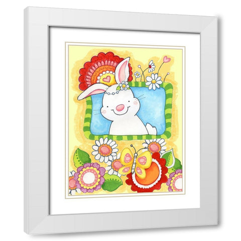 Spring Bunny White Modern Wood Framed Art Print with Double Matting by Wade, Valarie