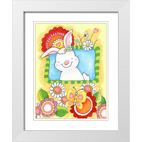 Spring Bunny White Modern Wood Framed Art Print with Double Matting by Wade, Valarie