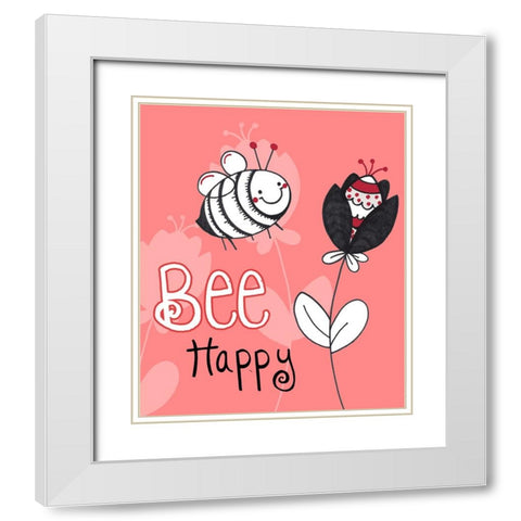 Bee Happy White Modern Wood Framed Art Print with Double Matting by Wade, Valarie