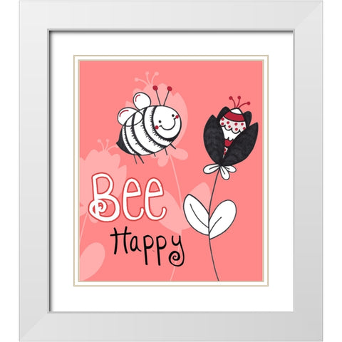 Bee Happy White Modern Wood Framed Art Print with Double Matting by Wade, Valarie