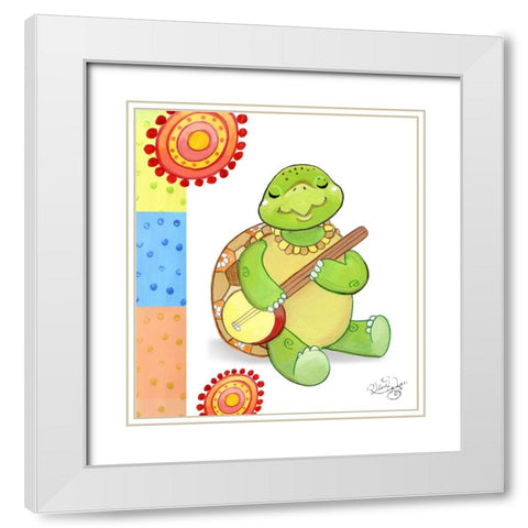 Turtles Banjo White Modern Wood Framed Art Print with Double Matting by Wade, Valarie