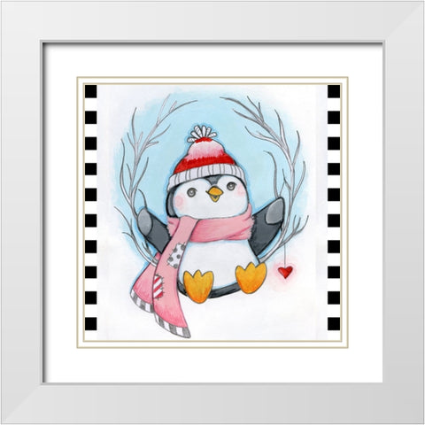 Penguin Wreath White Modern Wood Framed Art Print with Double Matting by Wade, Valarie