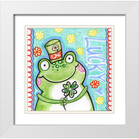 Lucky Frog White Modern Wood Framed Art Print with Double Matting by Wade, Valarie