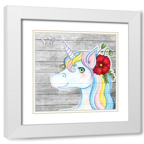 Unicorn Silver White Modern Wood Framed Art Print with Double Matting by Wade, Valarie