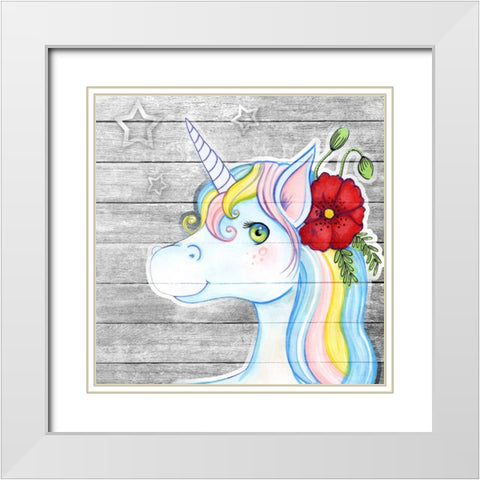 Unicorn Silver White Modern Wood Framed Art Print with Double Matting by Wade, Valarie