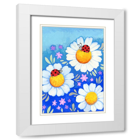 Little Ladybugs White Modern Wood Framed Art Print with Double Matting by Wade, Valarie