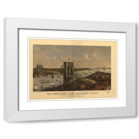 Brooklyn Bridge White Modern Wood Framed Art Print with Double Matting by Vintage Apple Collection