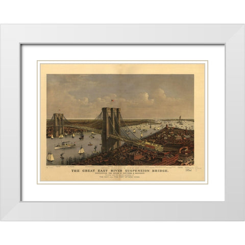 Brooklyn Bridge White Modern Wood Framed Art Print with Double Matting by Vintage Apple Collection