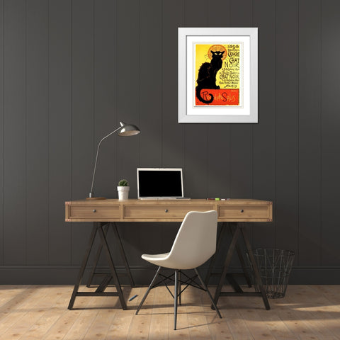 Chat Noir White Modern Wood Framed Art Print with Double Matting by Vintage Apple Collection