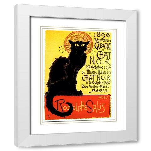 Chat Noir White Modern Wood Framed Art Print with Double Matting by Vintage Apple Collection
