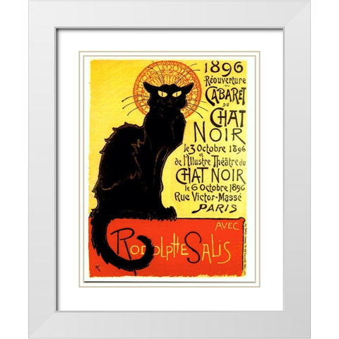 Chat Noir White Modern Wood Framed Art Print with Double Matting by Vintage Apple Collection