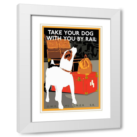 Dog by Rail White Modern Wood Framed Art Print with Double Matting by Vintage Apple Collection