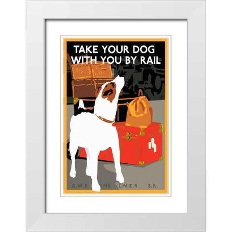 Dog by Rail White Modern Wood Framed Art Print with Double Matting by Vintage Apple Collection