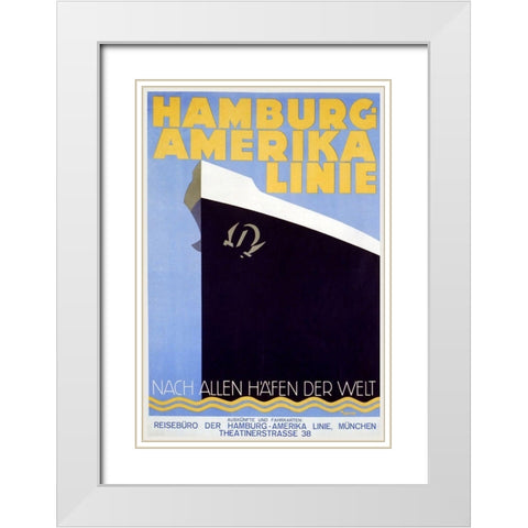 Hamburg Amerika Linie White Modern Wood Framed Art Print with Double Matting by Vintage Apple Collection