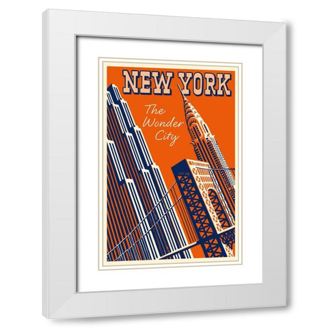 NY the Wonder City White Modern Wood Framed Art Print with Double Matting by Vintage Apple Collection