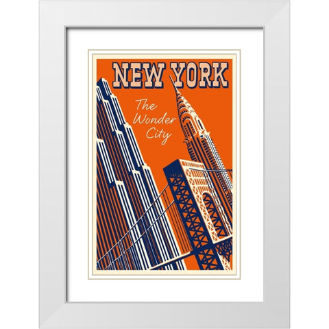 NY the Wonder City White Modern Wood Framed Art Print with Double Matting by Vintage Apple Collection