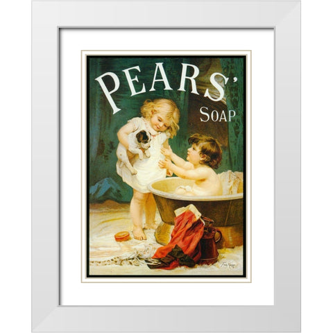 Pears II White Modern Wood Framed Art Print with Double Matting by Vintage Apple Collection