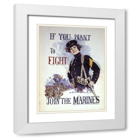 Woman Marines Want to Fight White Modern Wood Framed Art Print with Double Matting by Vintage Apple Collection