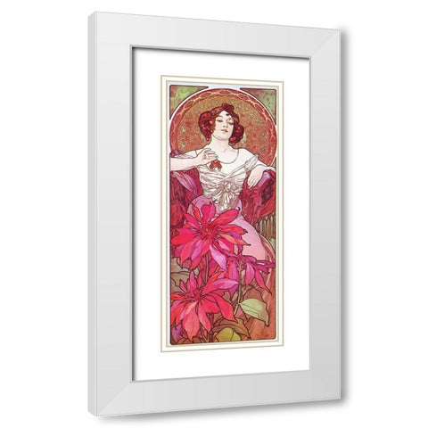 Mucha Ruby White Modern Wood Framed Art Print with Double Matting by Vintage Apple Collection