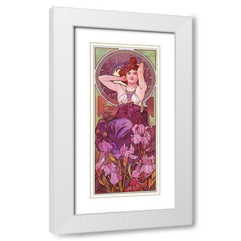 Mucha Amethyst  White Modern Wood Framed Art Print with Double Matting by Vintage Apple Collection