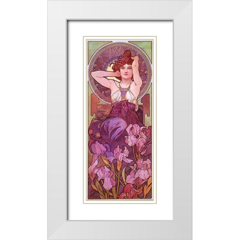 Mucha Amethyst  White Modern Wood Framed Art Print with Double Matting by Vintage Apple Collection