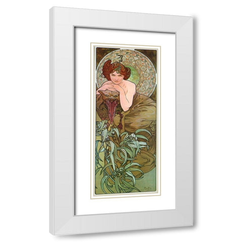 Mucha Emeraude White Modern Wood Framed Art Print with Double Matting by Vintage Apple Collection