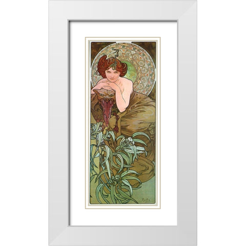 Mucha Emeraude White Modern Wood Framed Art Print with Double Matting by Vintage Apple Collection