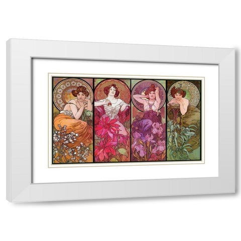 Mucha Topaz Ruby Amethyst Emeraude White Modern Wood Framed Art Print with Double Matting by Vintage Apple Collection