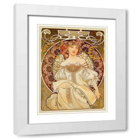 Mucha Reverie White Modern Wood Framed Art Print with Double Matting by Vintage Apple Collection