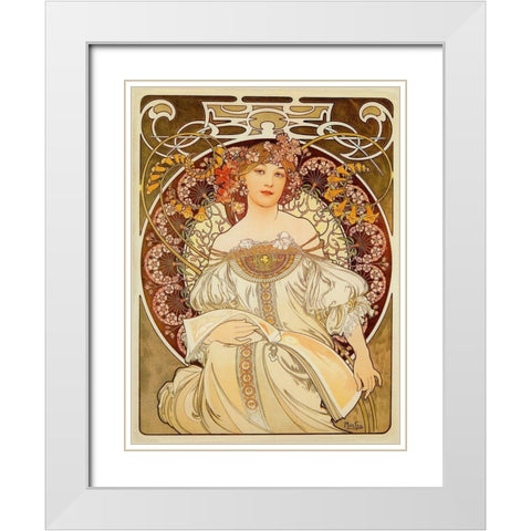 Mucha Reverie White Modern Wood Framed Art Print with Double Matting by Vintage Apple Collection