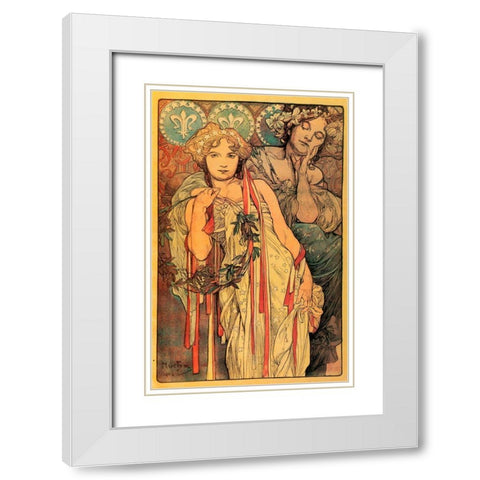 Mucha Daily News White Modern Wood Framed Art Print with Double Matting by Vintage Apple Collection