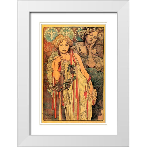 Mucha Daily News White Modern Wood Framed Art Print with Double Matting by Vintage Apple Collection