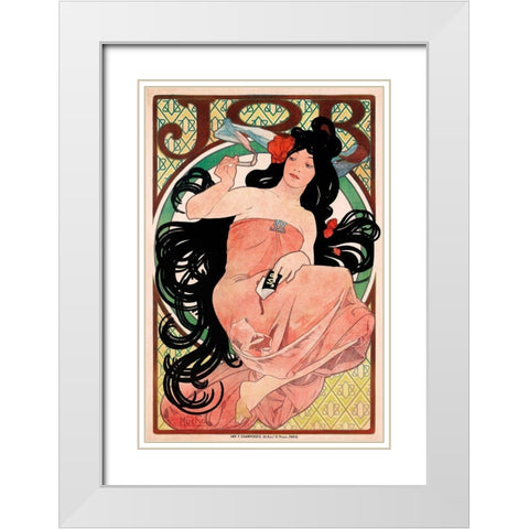 Mucha Job White Modern Wood Framed Art Print with Double Matting by Vintage Apple Collection