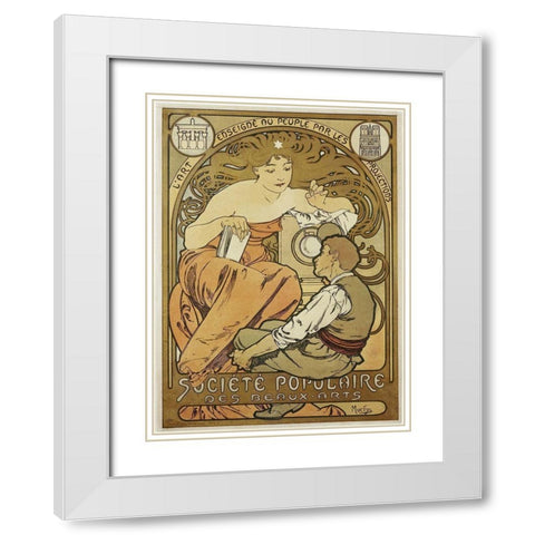 Mucha Societe Populaire White Modern Wood Framed Art Print with Double Matting by Vintage Apple Collection